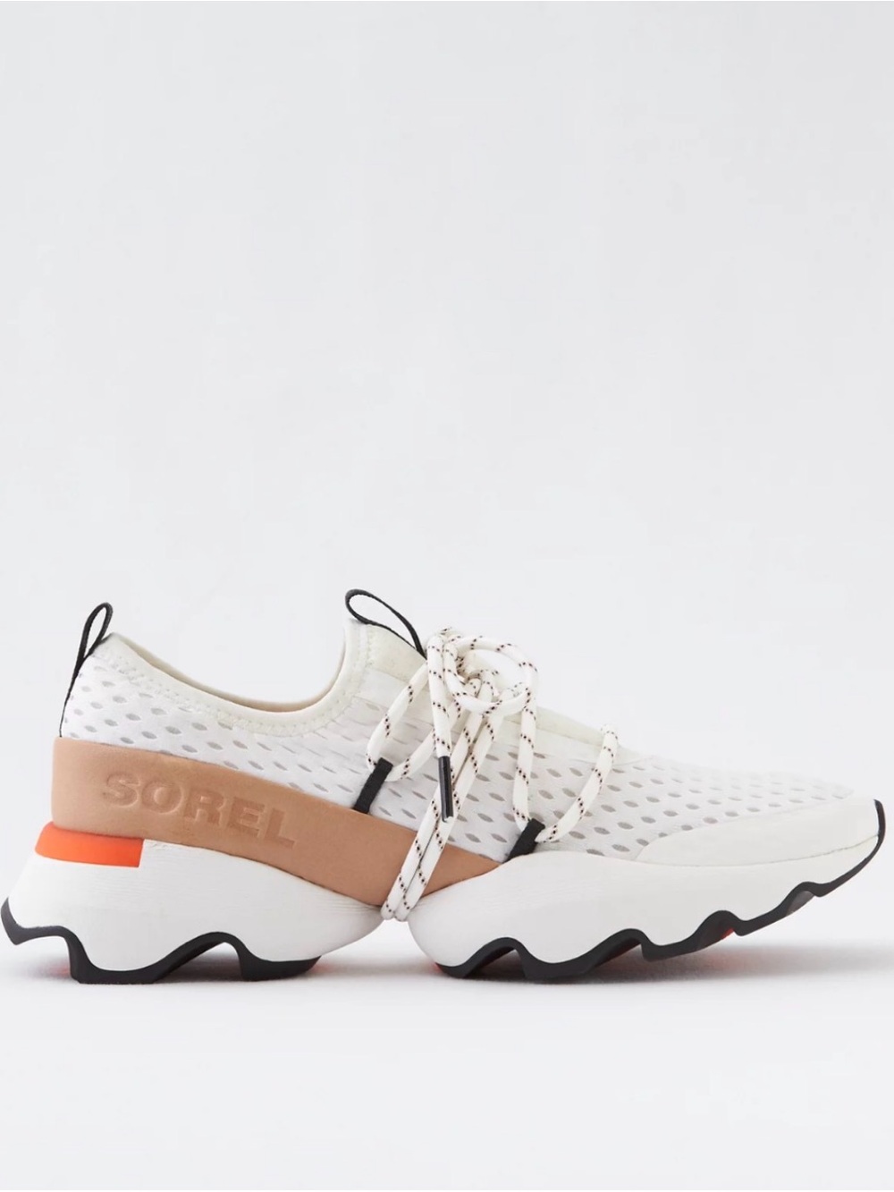 Sorel White Mesh Sneakers with Tan and Coral Accents